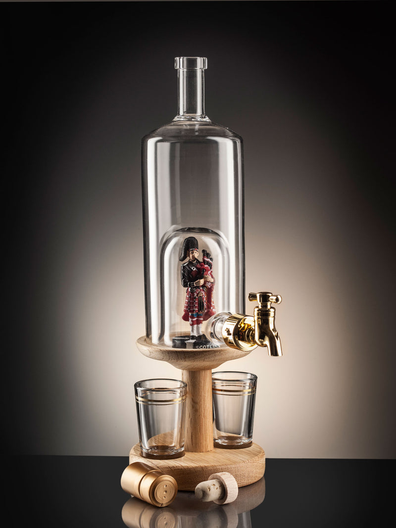 Empty Refillable Decanter With Barley Tap And Whisky Glasses