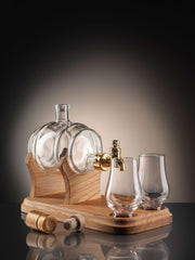 Empty Glass Refillable Barrel Decanter And 2 Glasses