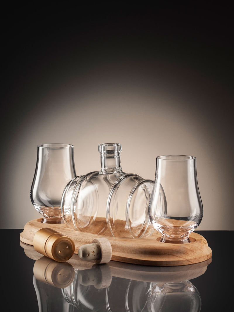 Empty Refillable Decanter With Barley Tap And Whisky Glasses