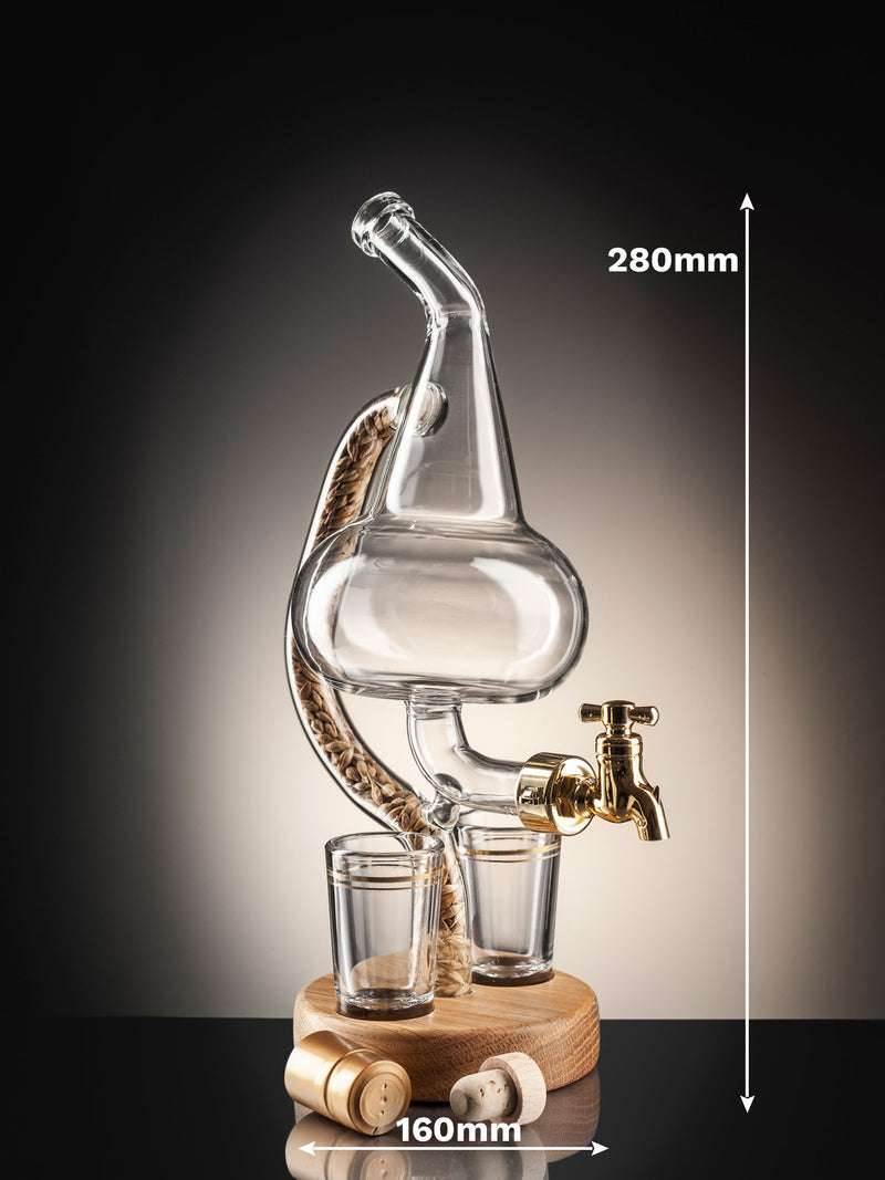 Empty Pot Still Refillable Decanter With Tap & 2 Glasses