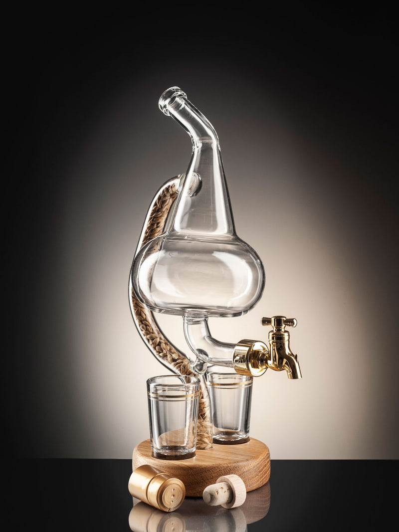 Empty Pot Still Refillable Decanter With Tap & 2 Glasses